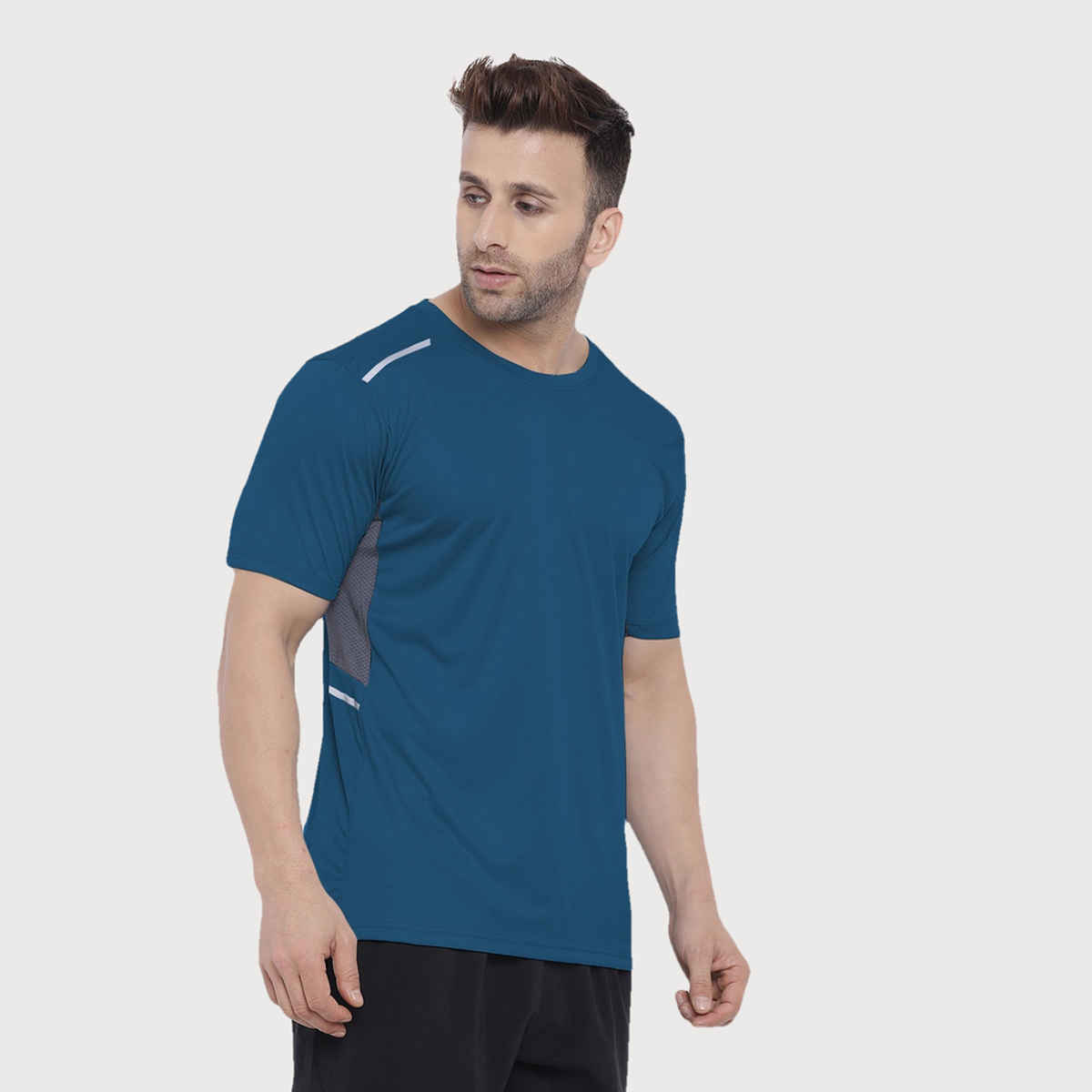 Chkokko Men's Round Neck Regular Dry Fit Gym Sports T-shirt | Indigo - XL