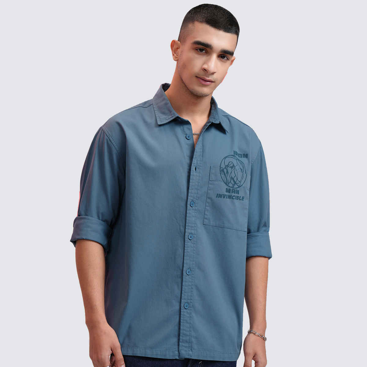 Highlander Men's Marvel Avengers Printed Oversized Casual Shirt | Blue - S
