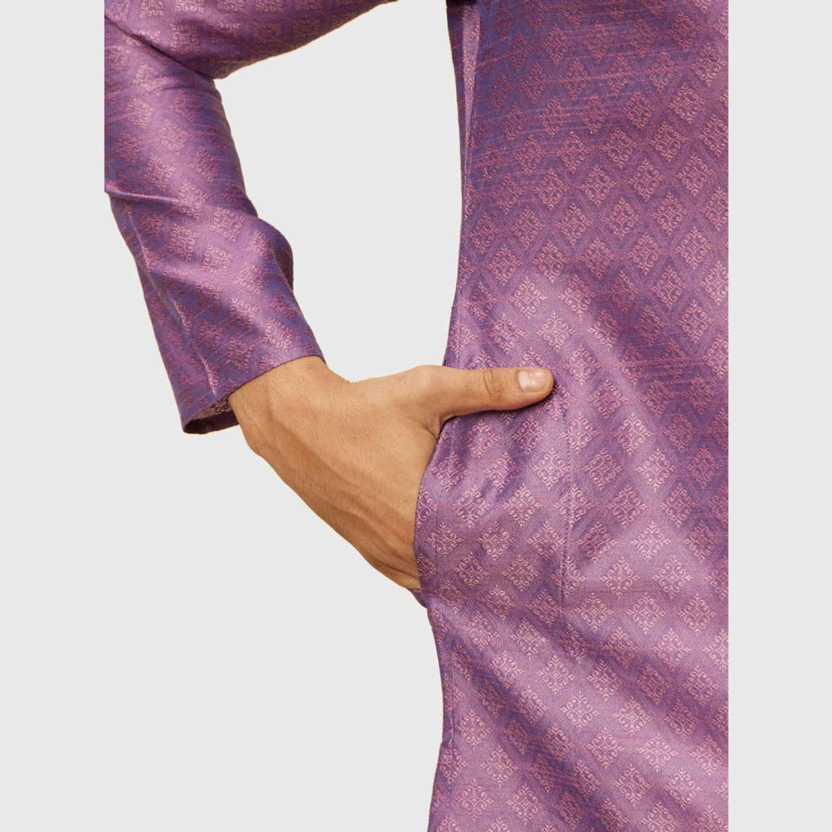 Manyavar Purple Art Silk Embroidery Self Texture Kurta Set | S