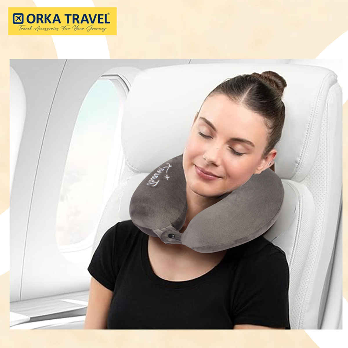 ORKA Unisex Solid Embroidery Supersoft Neck Pillow | Grey - M