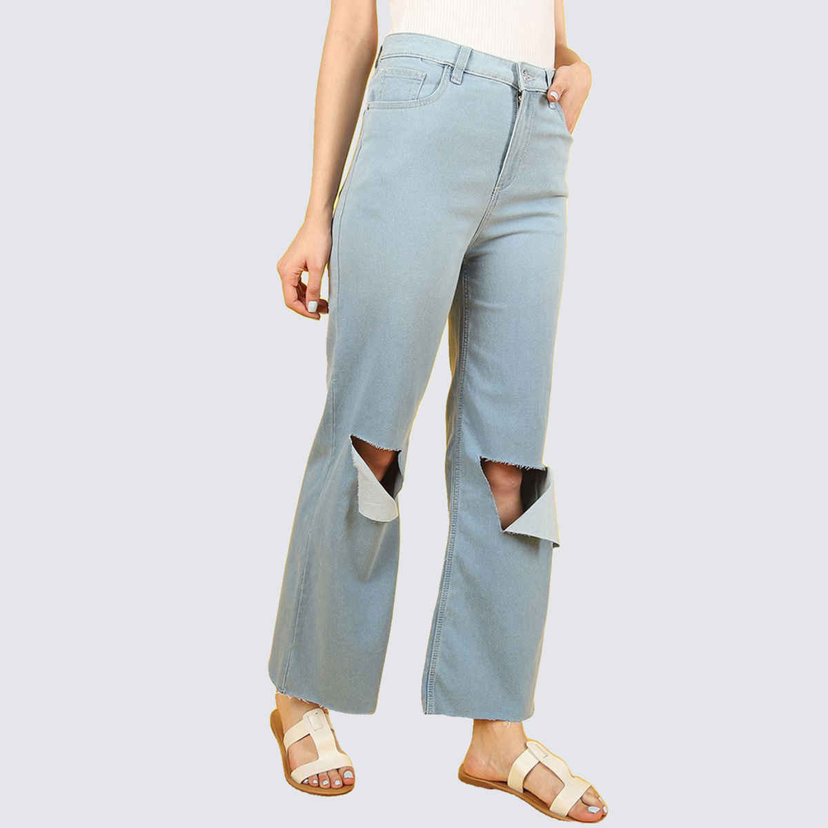 Freehand Women's Ombre Dyed Distressed Flared Denim Jeans | Blue - 28