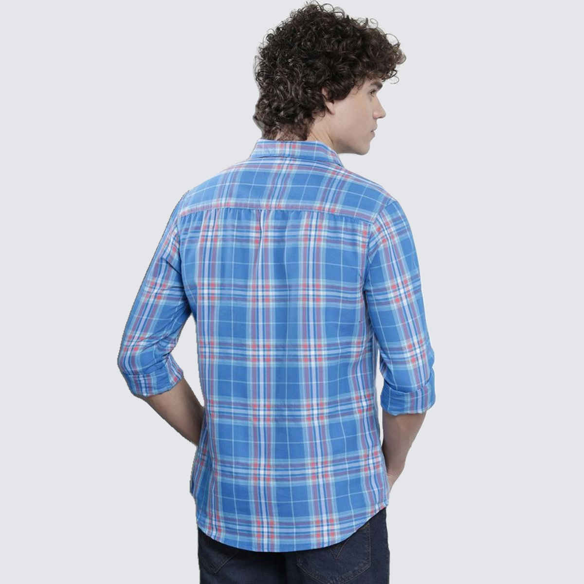 The Indian Garage Co Men's Regular Fit Checked Casual Shirt | Blue | S