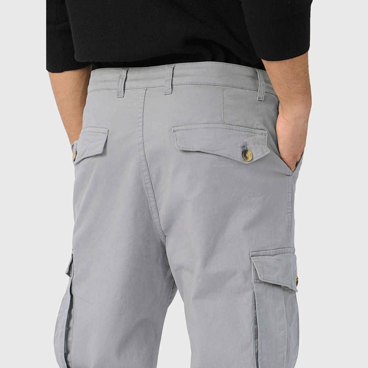 The Souled Store Men's Solids Cargo Pants | Grey - 36