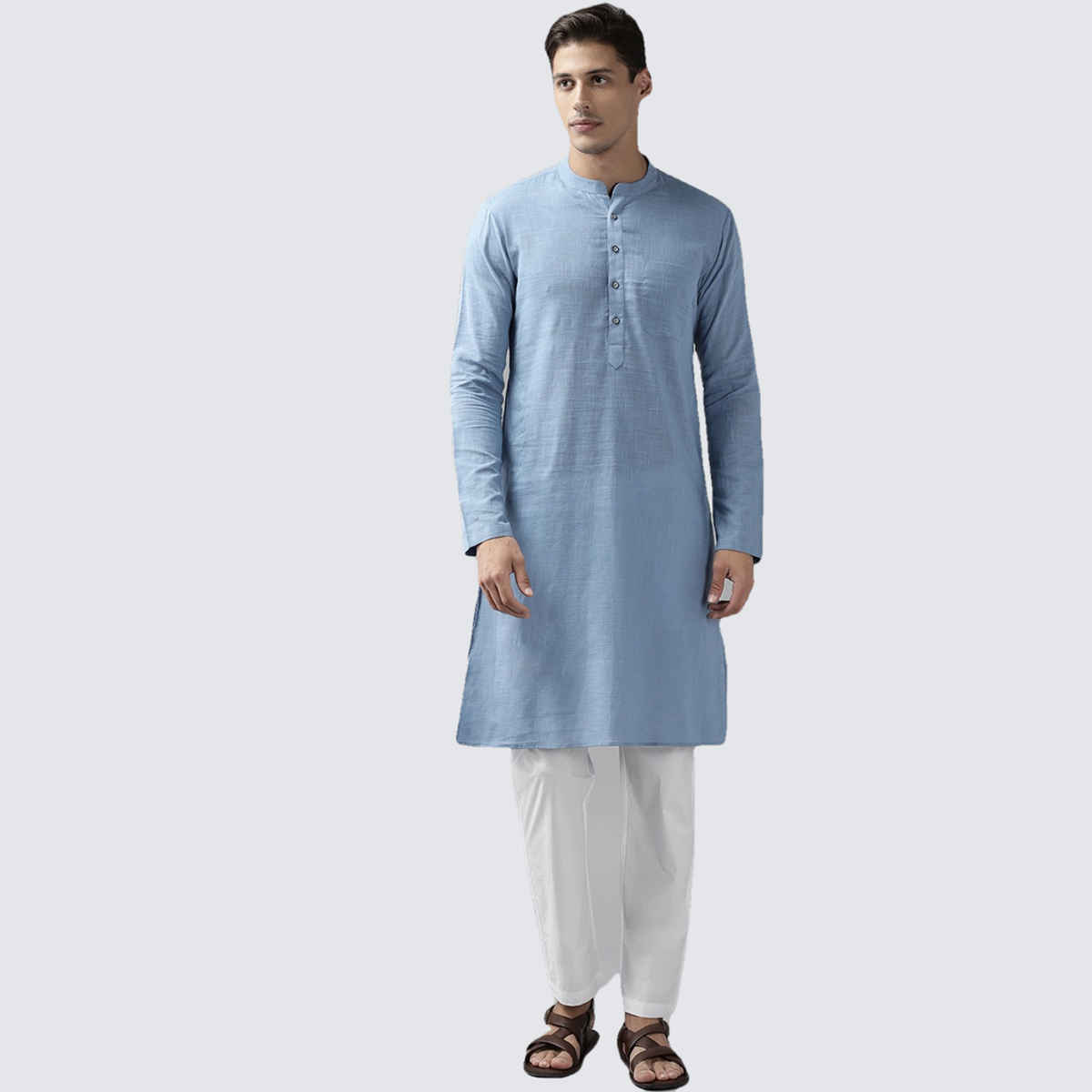 See Designs Men's Cotton Straight Kurta with Slub Effect | Blue - S