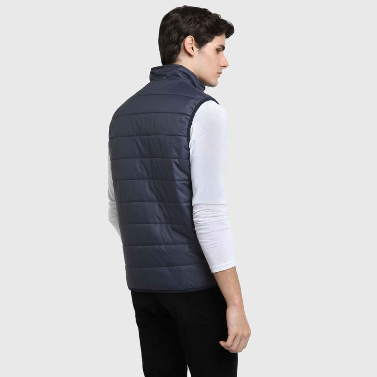 Dennis Lingo Men's Dark Blue Regular Fit Solid Sleeveless Quilted Jacket | Dlmjkw23011 Db | S