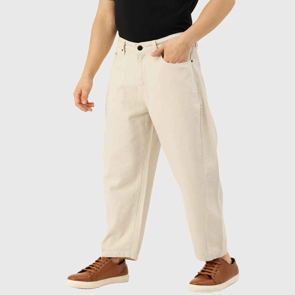 Bene Kleed Men's Loose Fit Crop Jeans | Ecru - 36