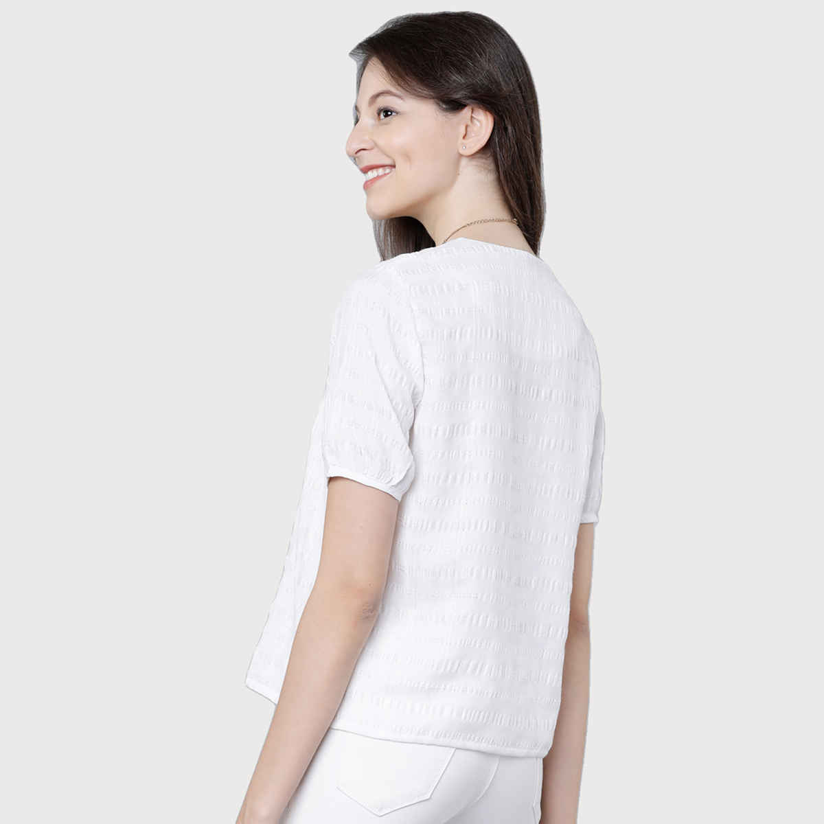 Tokyo Talkies Women's Self Design Casual Top | White - XL