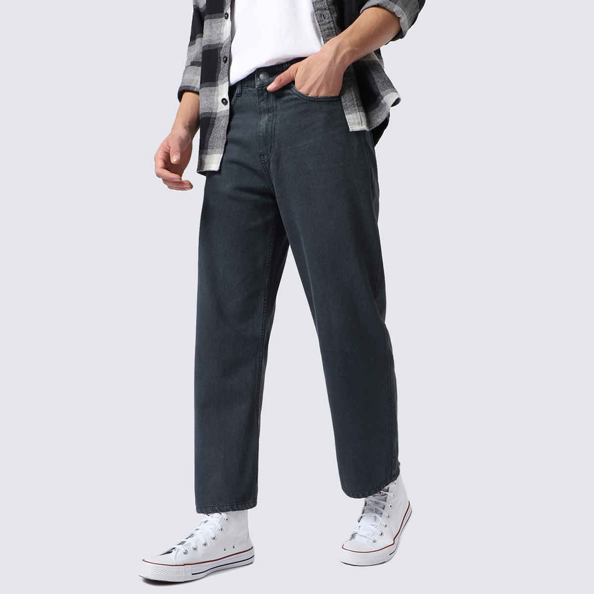 Urbano Fashion Men's Jeans Loose Baggy Fit Washed Non-Stretchable | Grey | 28