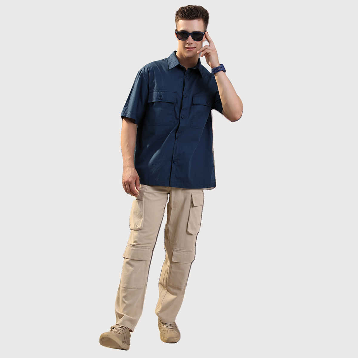 HIGHLANDER Men's Blue Drop Shoulder Boxy Oversized Fit Shirt | Blue - S