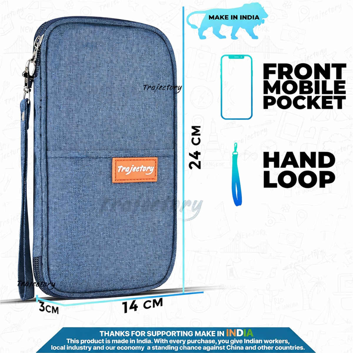 Trajectory Travel Passport and Card Holder Wallet Organizer | Blue