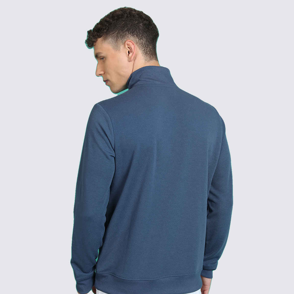 HIGHLANDER Men's Mock Collar Half Zipper Pullover Sweatshirt | Blue - L