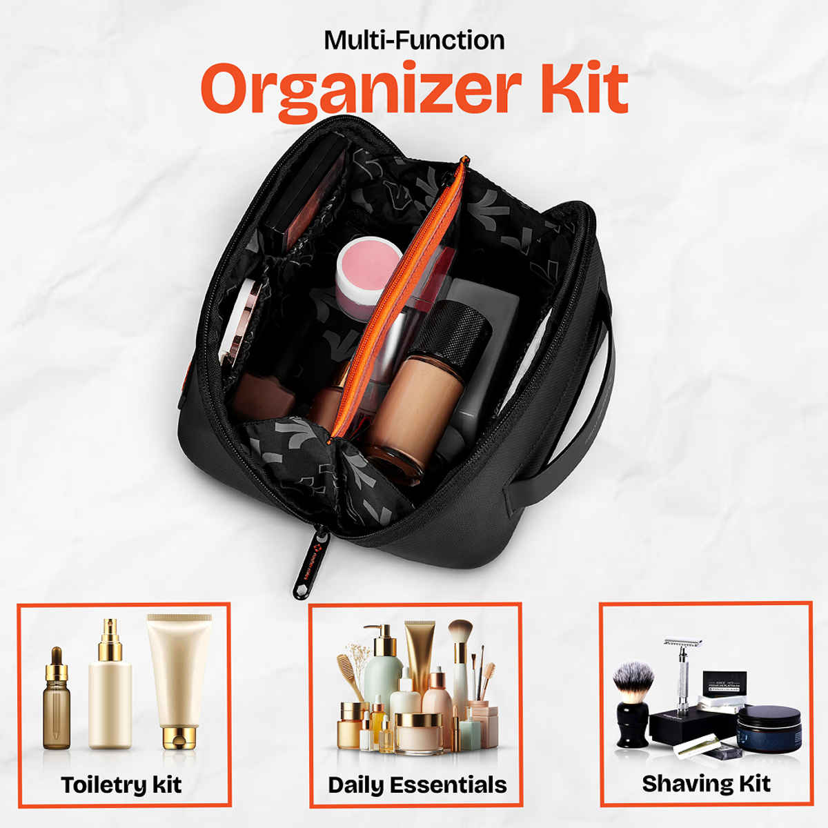 Nasher Miles 180 Toiletry Kit | Travel Cosmetic Bag with Handle & Compartments | Black