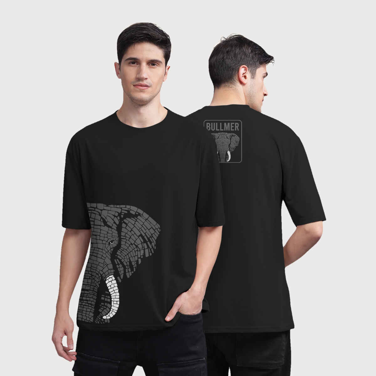 Bullmer Men's Oversized T-shirt Front and Back Printed | Trendy Black | M