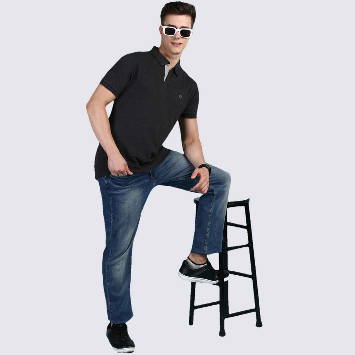 Lux Cozi Men's Solid Cotton Polo T-shirt | Black Melange - XL