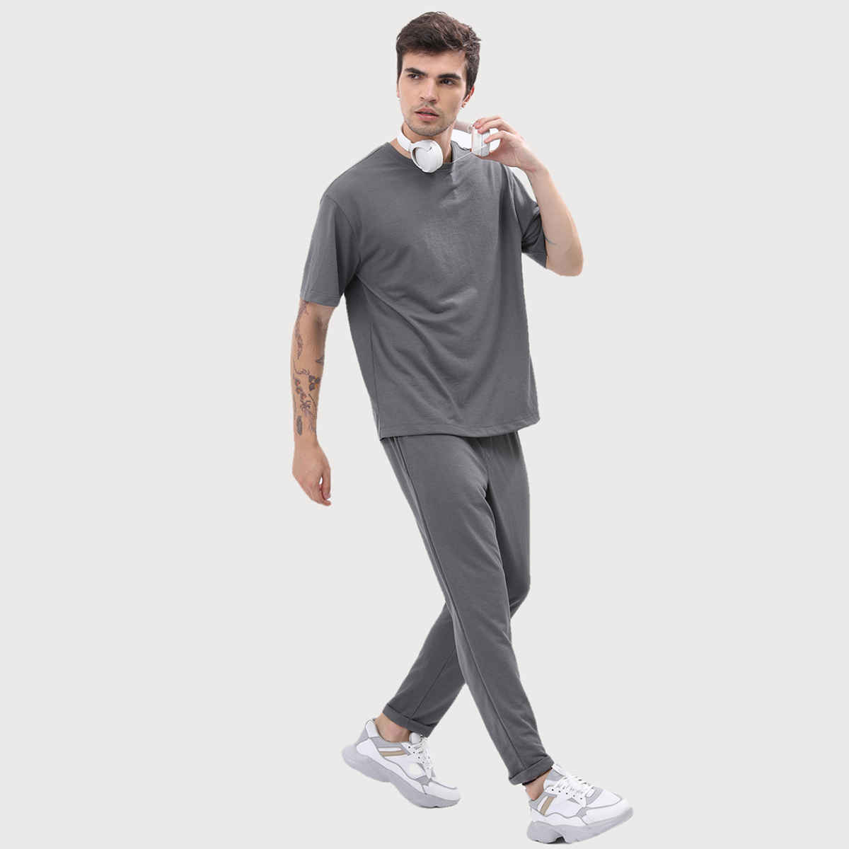 HIGHLANDER Men's Popcorn Structured Oversized T-shirt | Grey - XL