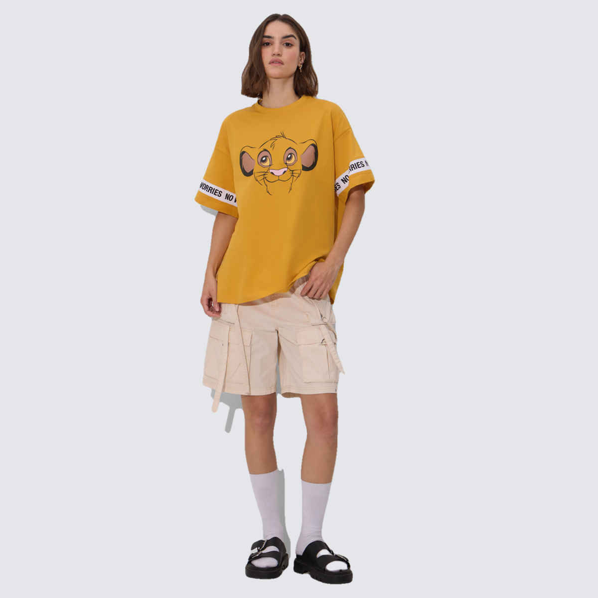 The Souled Store The Lion King- Super Simba Women s Oversized T-shirts | Yellow | XS