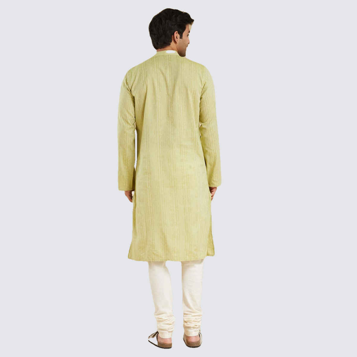 Fabindia Men's Cotton Blend Slim Fit Kurta | Green - M