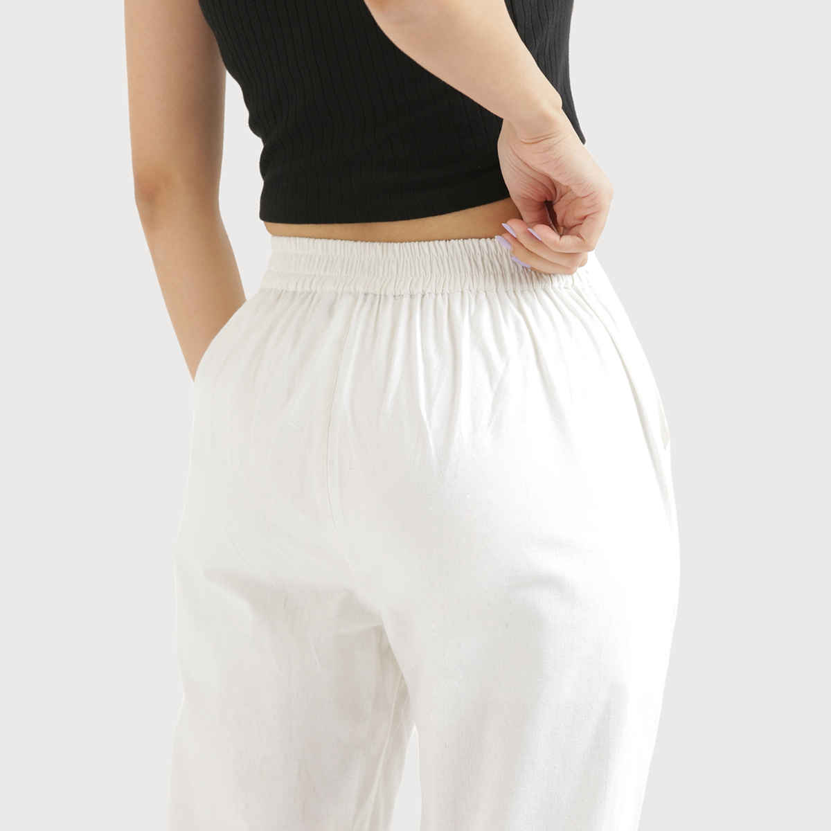 Saadaa Women's Cotton Regular Slim Fit Trouser | White - M