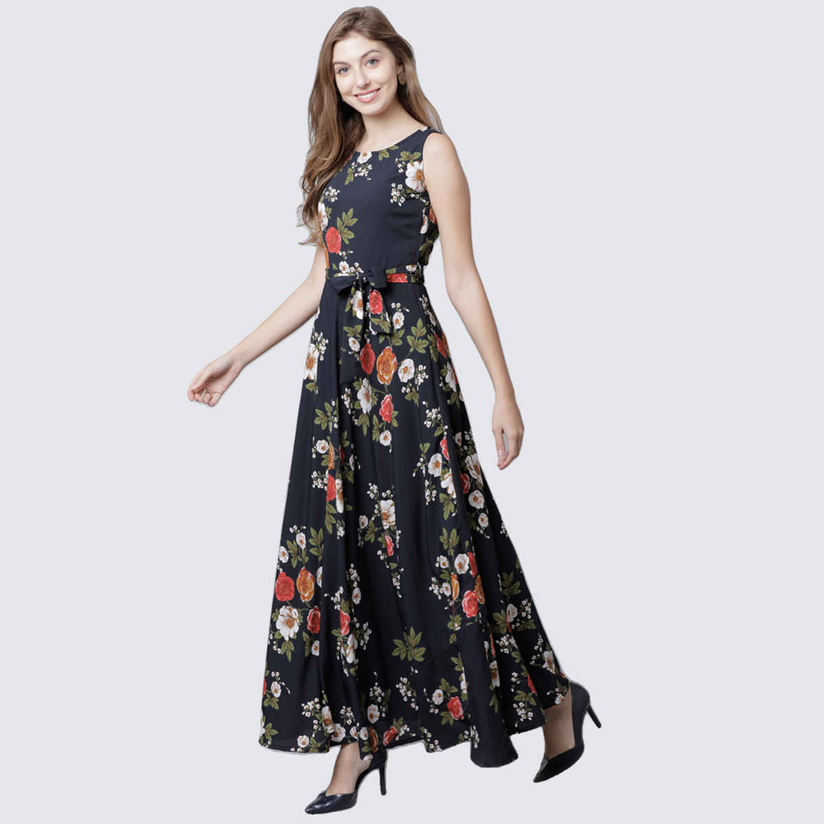 Tokyo Talkies Women's Floral Printed Maxi Dress | Black - XL