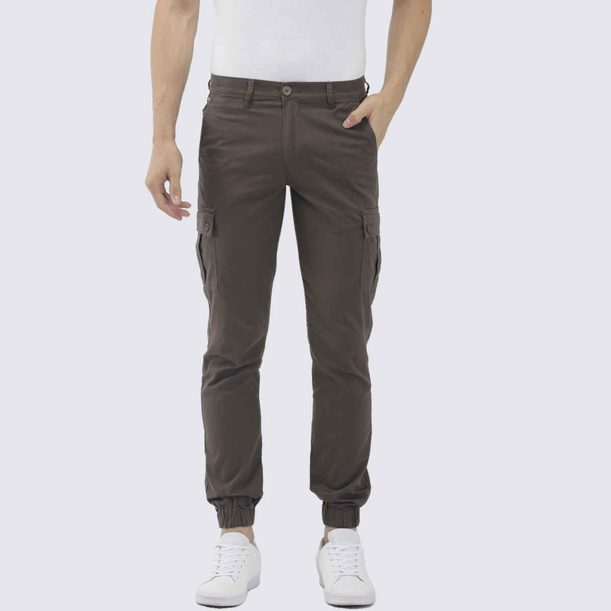 The Indian Garage Co Men's Slim Fit Solid Casual Cargo | Grey - 34
