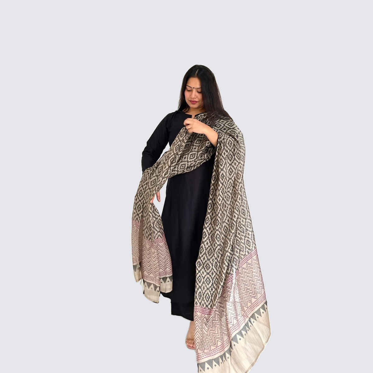 GoSriKi Women's Viscose Rayon Straight Solid Kurta with Palazzo & Dupatta | JAMANA | Black - M