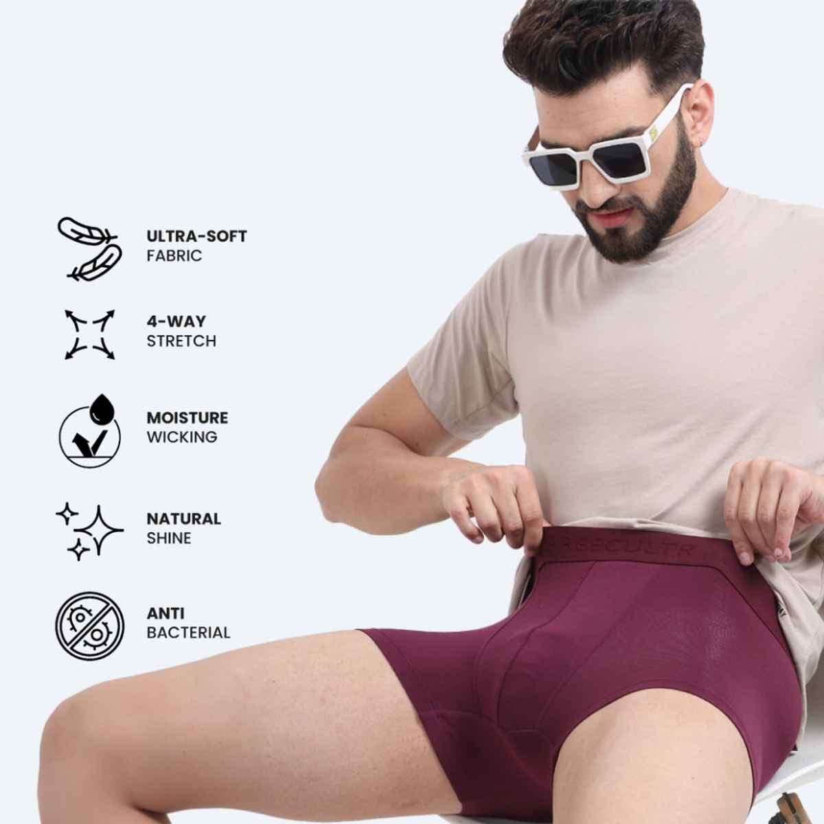 Freecultr Men's Underwear Micromodal Airsoft Trunk - Pack of 1 Port Wine - M
