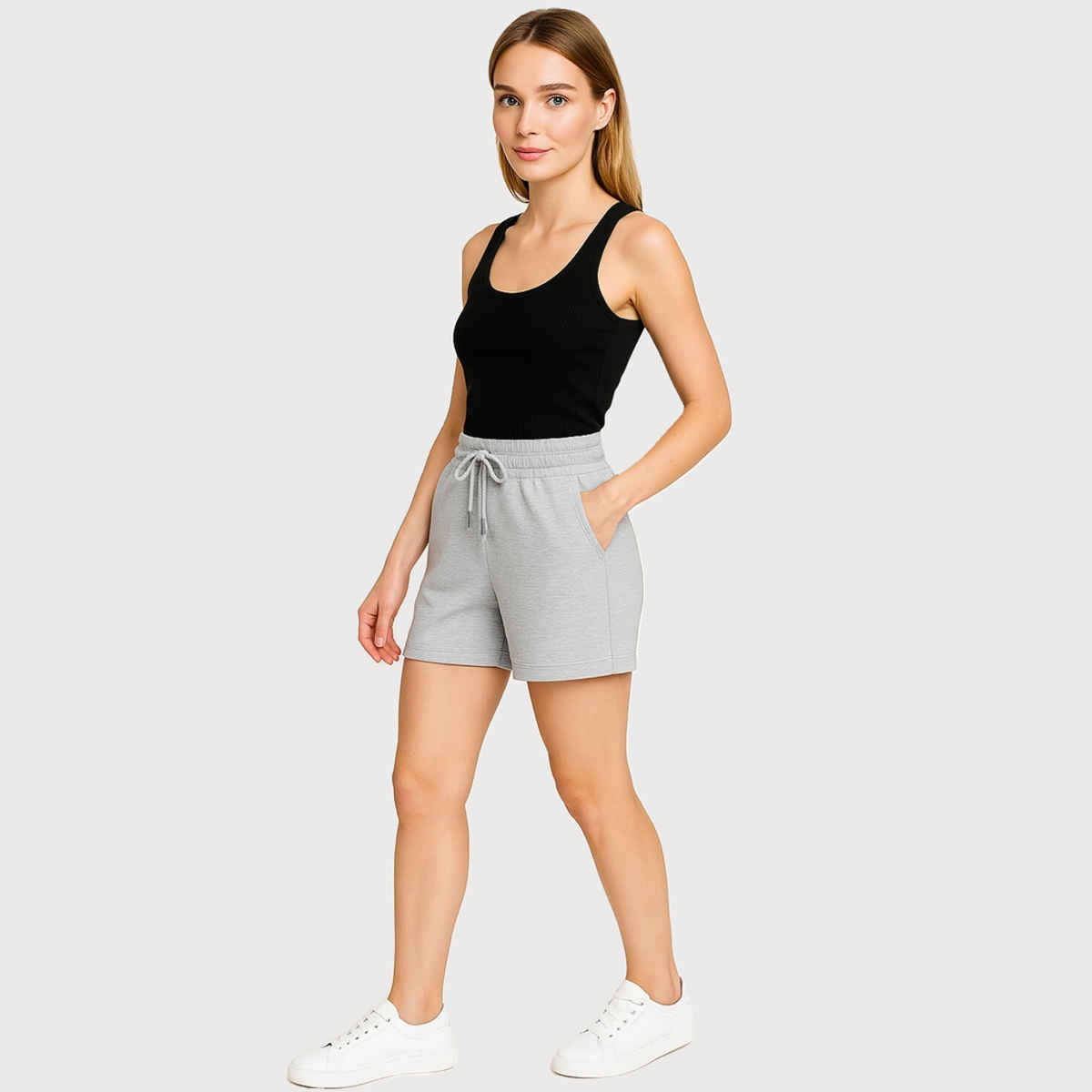 EQL Women's Pure Cotton Shorts | Light Grey Melange - S