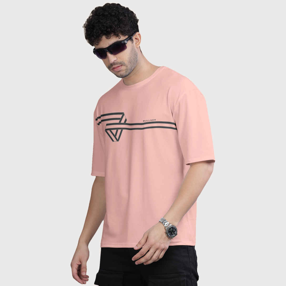 Bullmer Men's Oversized T-shirt Front Printed | Peach | M