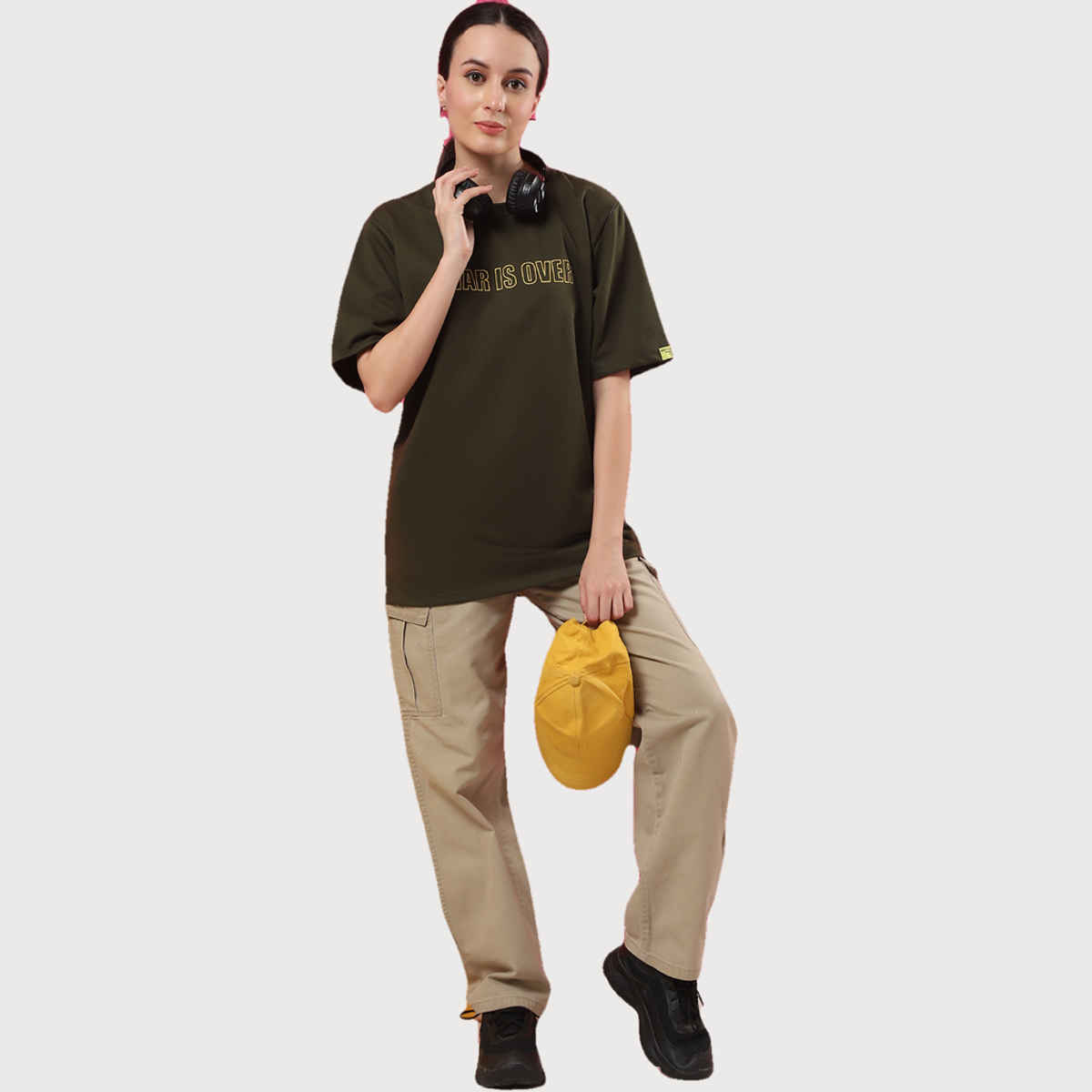 Rigo Women Terry Oversized Printed T-shirt | Army Green - XL