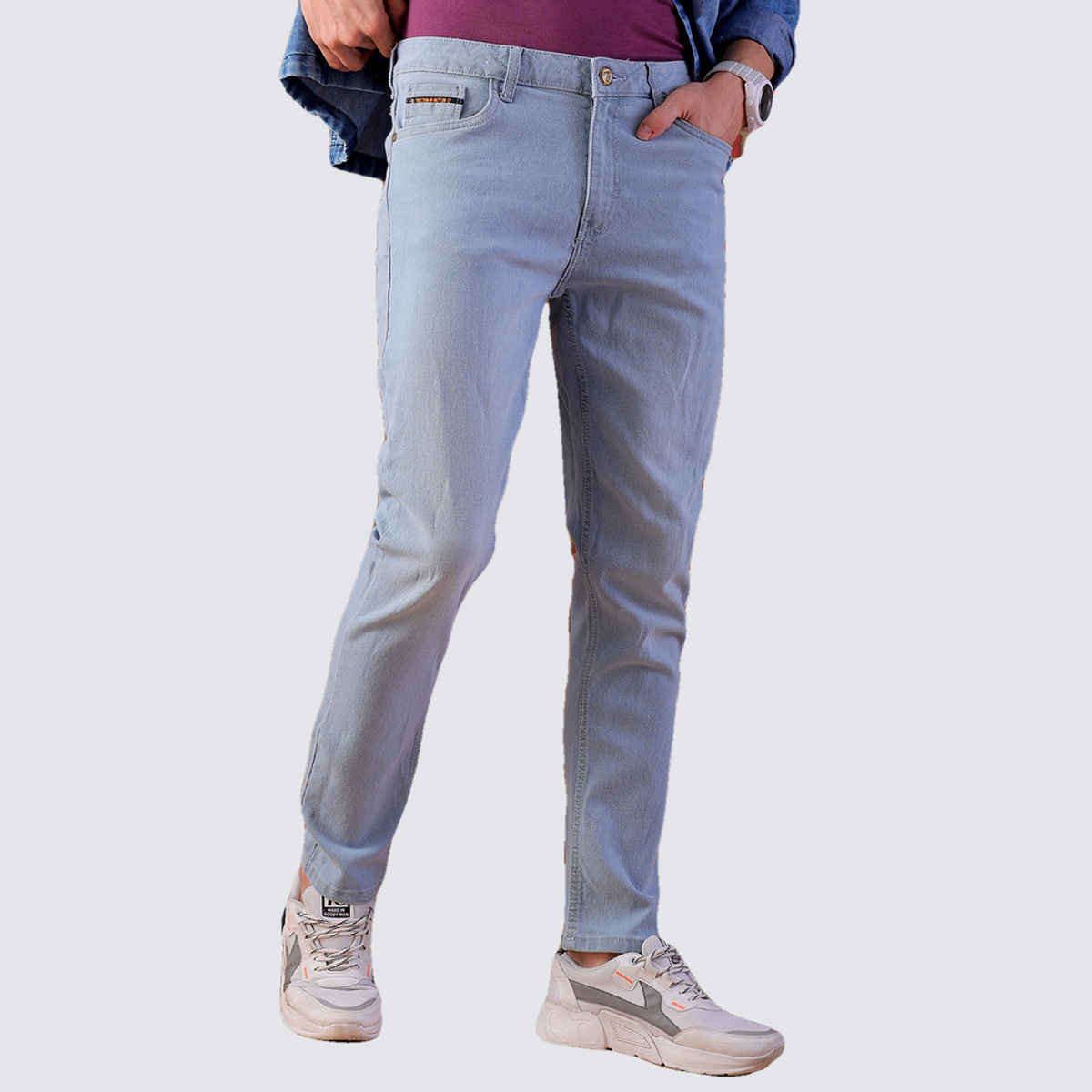 The Indian Garage Co Men's Slim Fit Solid Casual Jeans | Blue - 32