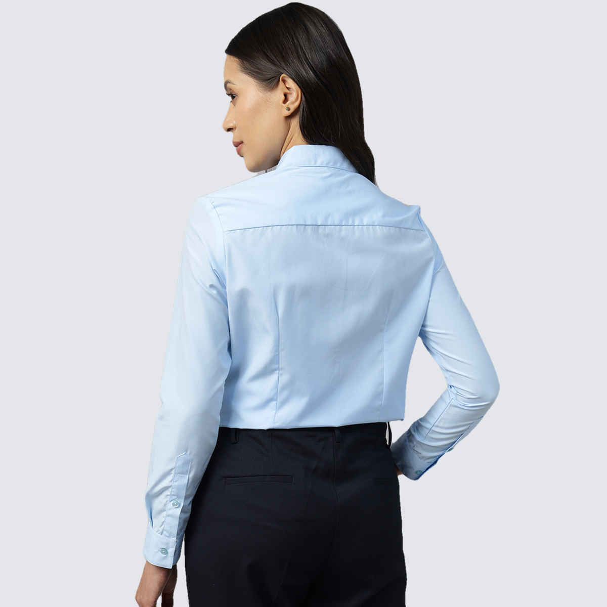 English Navy Women's Solid Regular Fit Polyester Formal Shirt | Sky Blue - L