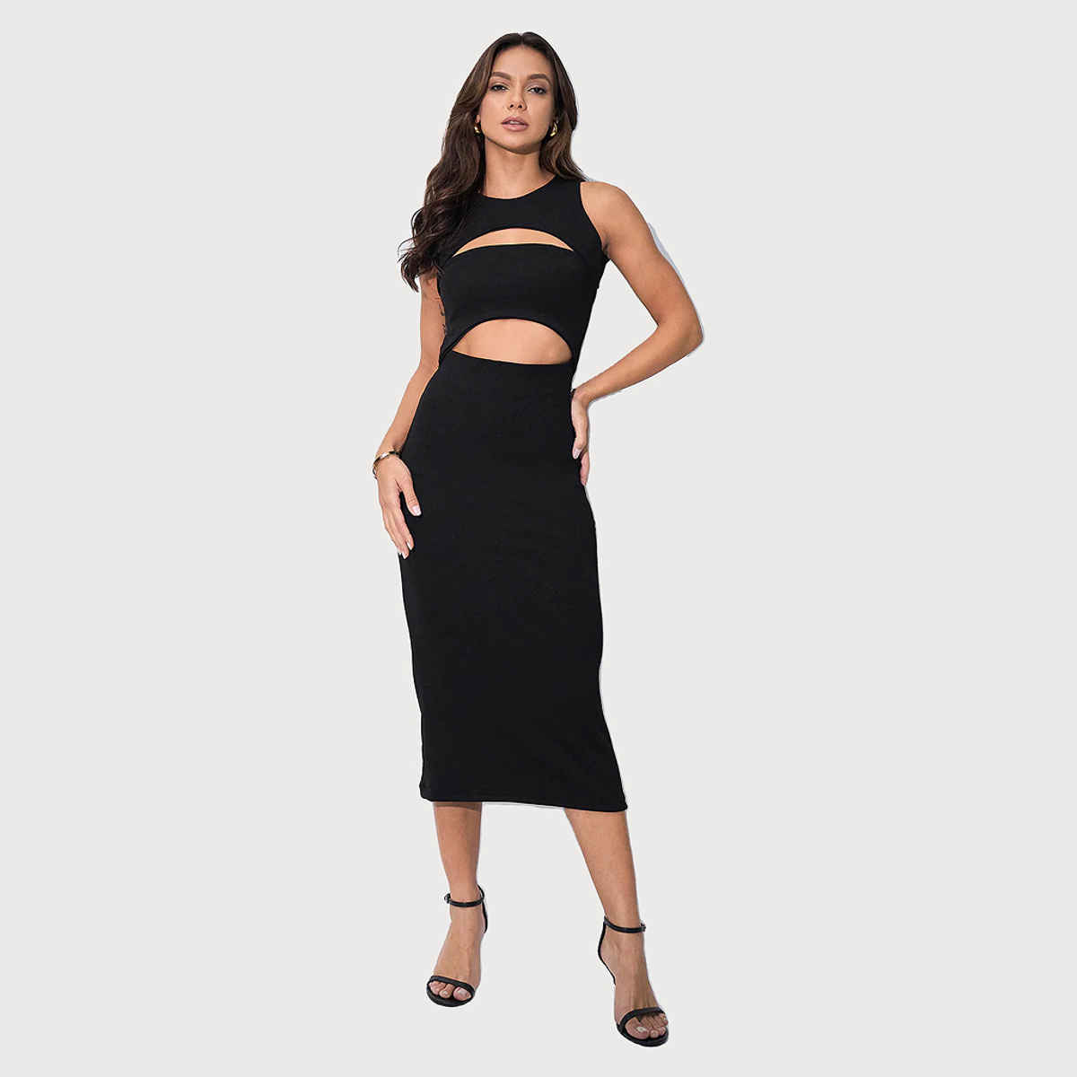Uptownie Women's Stretchable Ribbed Bandage Dress | 120018409 | Black - S