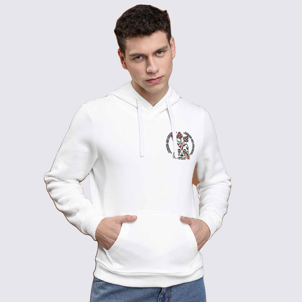 HIGHLANDER Men's Printed Hooded Pullover Sweatshirt | White - XL