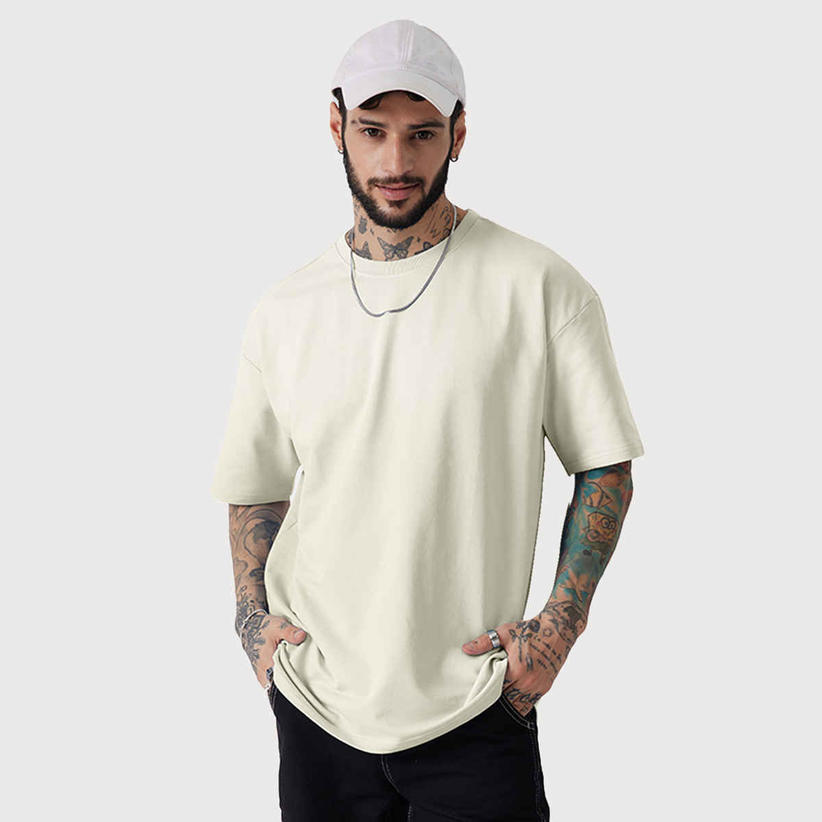 The Souled Store Solids- Off White Oversized T-Shirts, Off White, XL