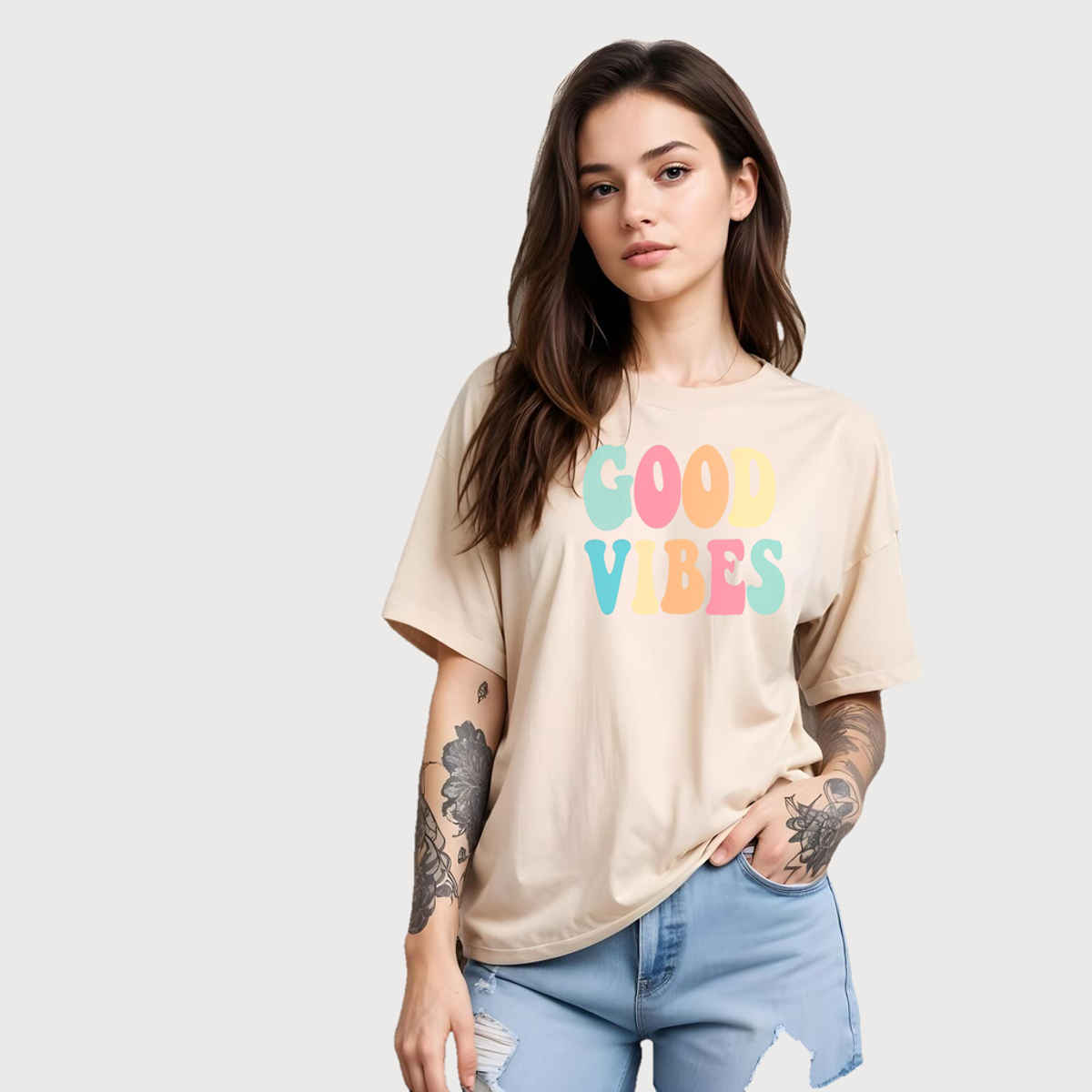 Smartees Women's Oversize Printed T-shirt | WW - 2051 | Skin - XL