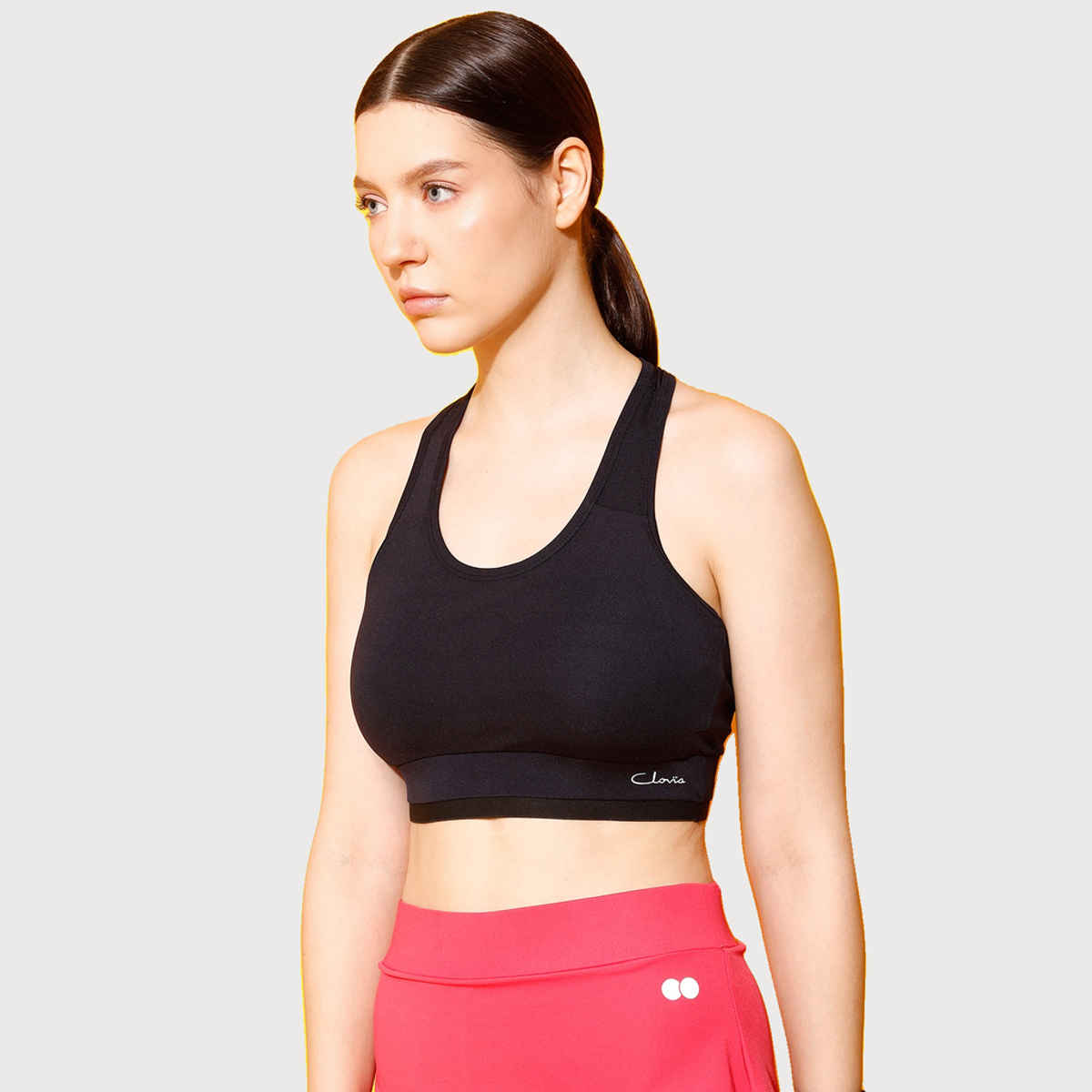 Clovia Medium Impact Padded Sports Bra With Mesh Racerback Design | Black | M