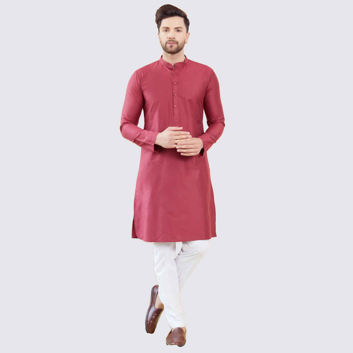 See Designs Men's Cotton Solid Straight Kurta | Burgundy - M