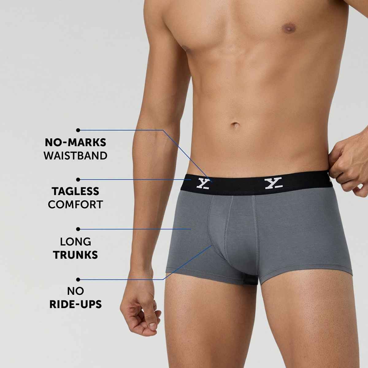XYXX Men's Ace Modal Solid Trunks Pack of 2, Blue & Grey| L