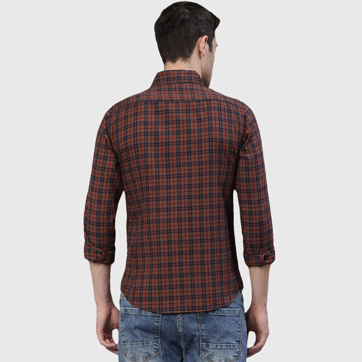 Dennis Lingo Men's Checkered Slim Fit Casual Shirt | Khaki | S