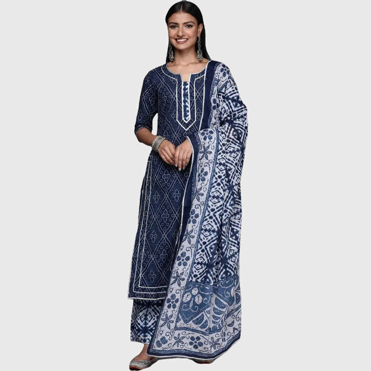 Libas Women Blue Cotton Gotta Patti Kurta And Gotta Patti Palazzo With Cotton Dupatta - 34051Ol