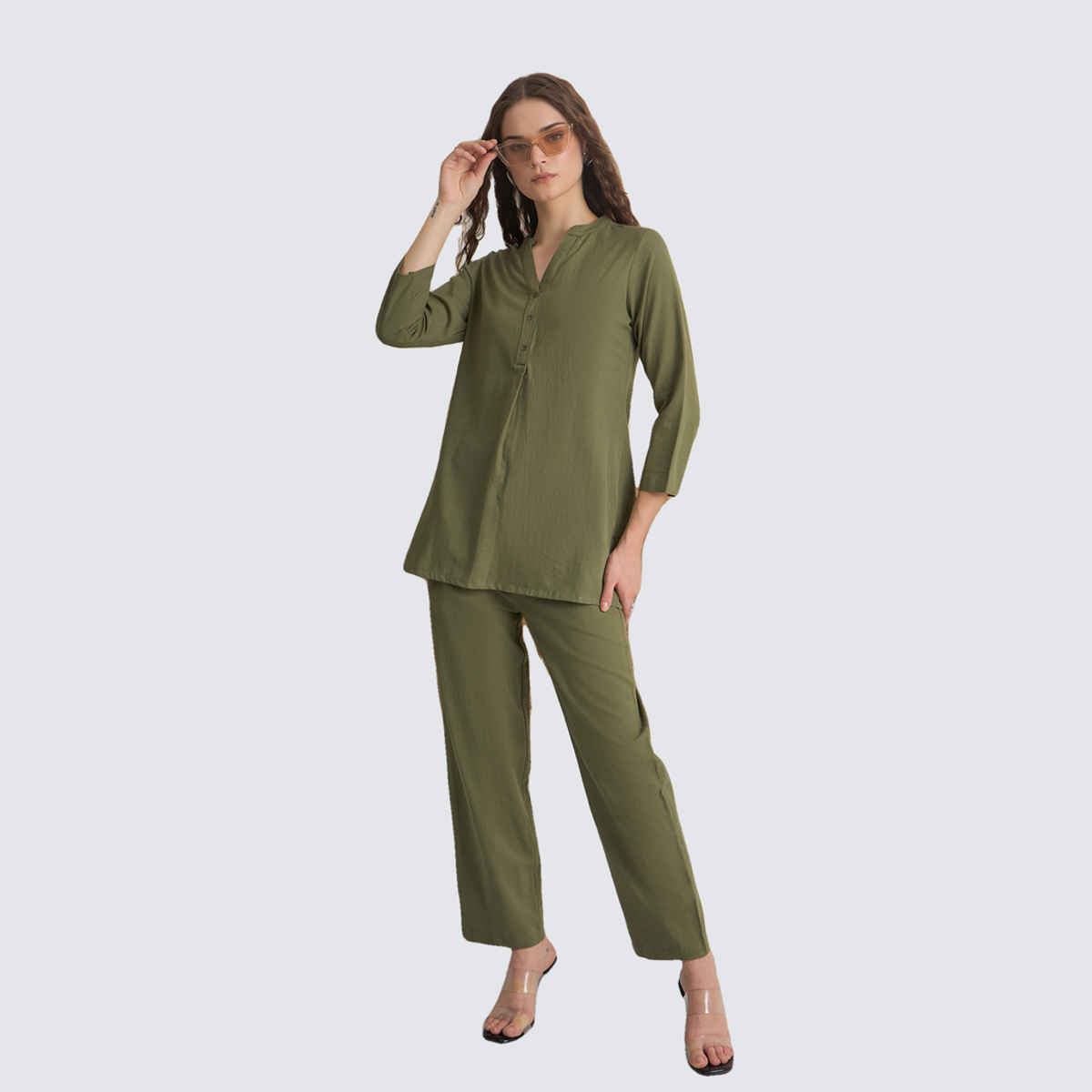 Sanskrutihomes Women's Pure Cotton Co-Ords | SE-NSP-727 | Olive - XL