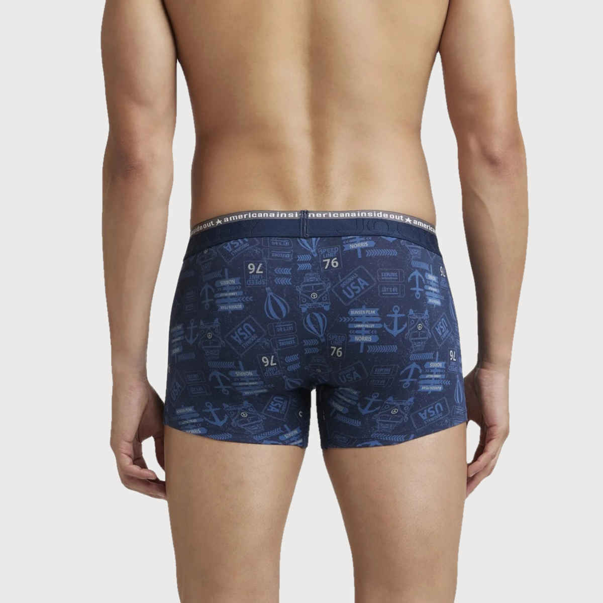Jockey US63 Men's Super Combed Cotton Elastane Stretch Underwear Printed Trunk|Ultrasoft Waistband | Navy-M