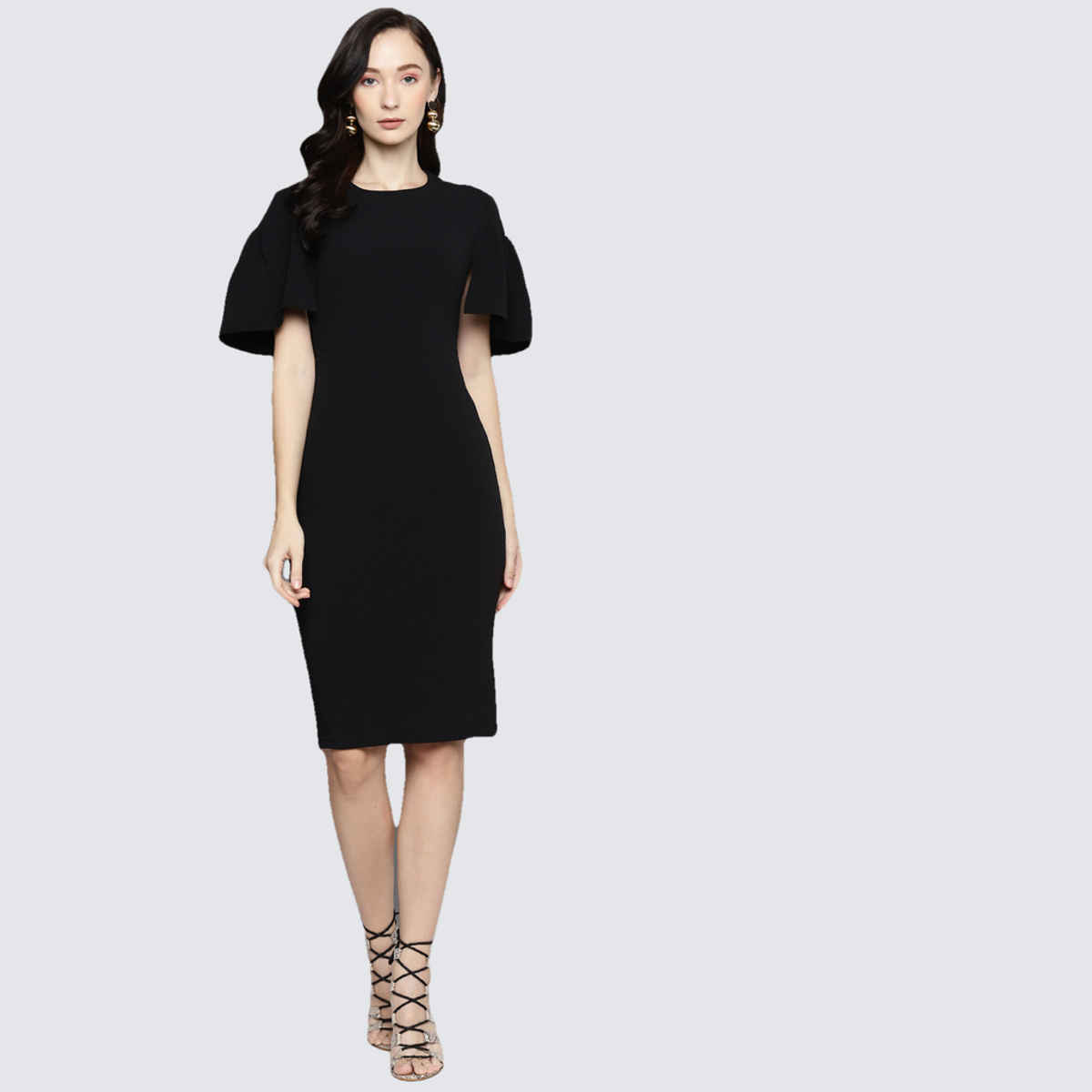 SASSAFRAS Women's Frill Cape Bodycon Dress | Black - S