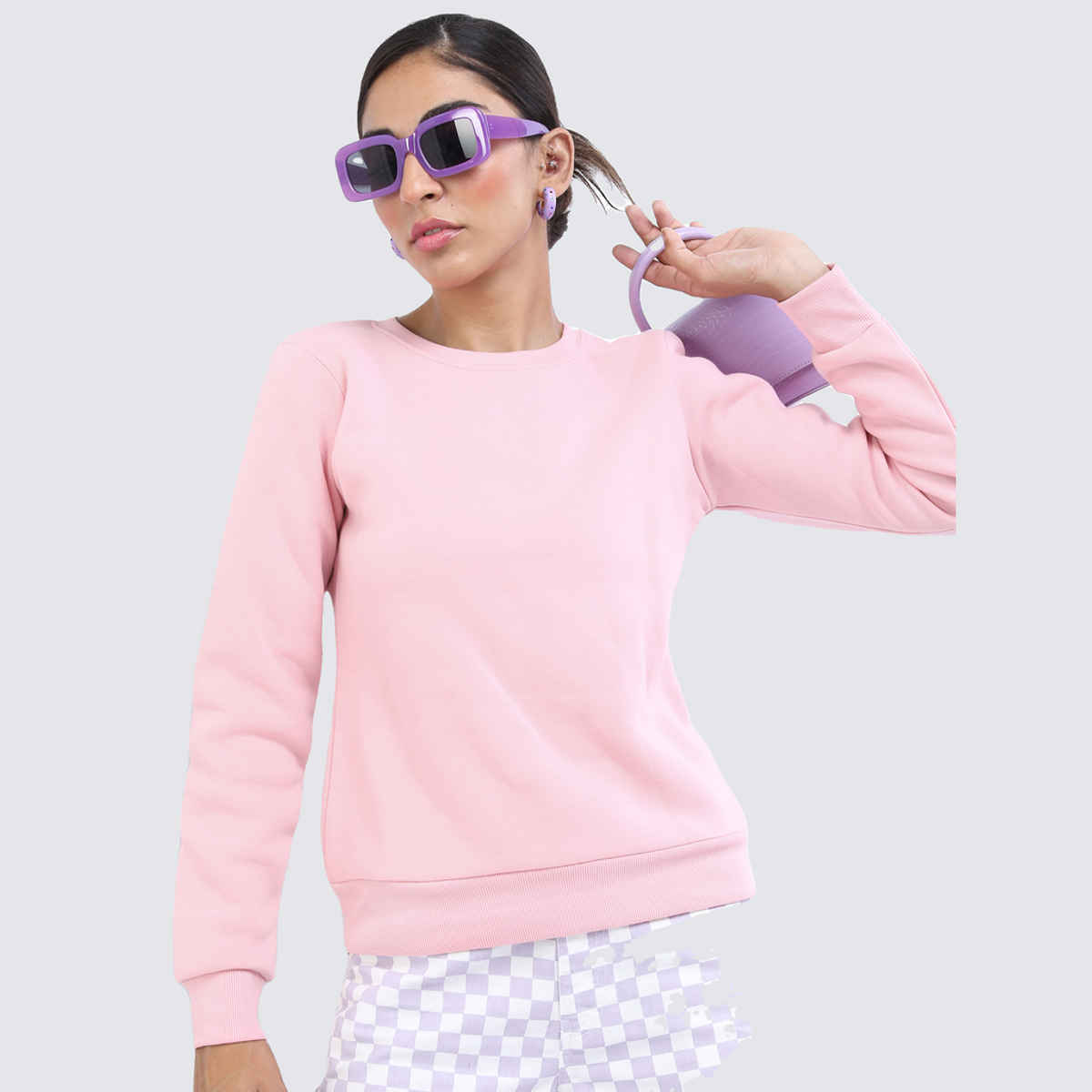Tokyo Talkies Women's Solid Pullover Sweatshirt | Pink - XL