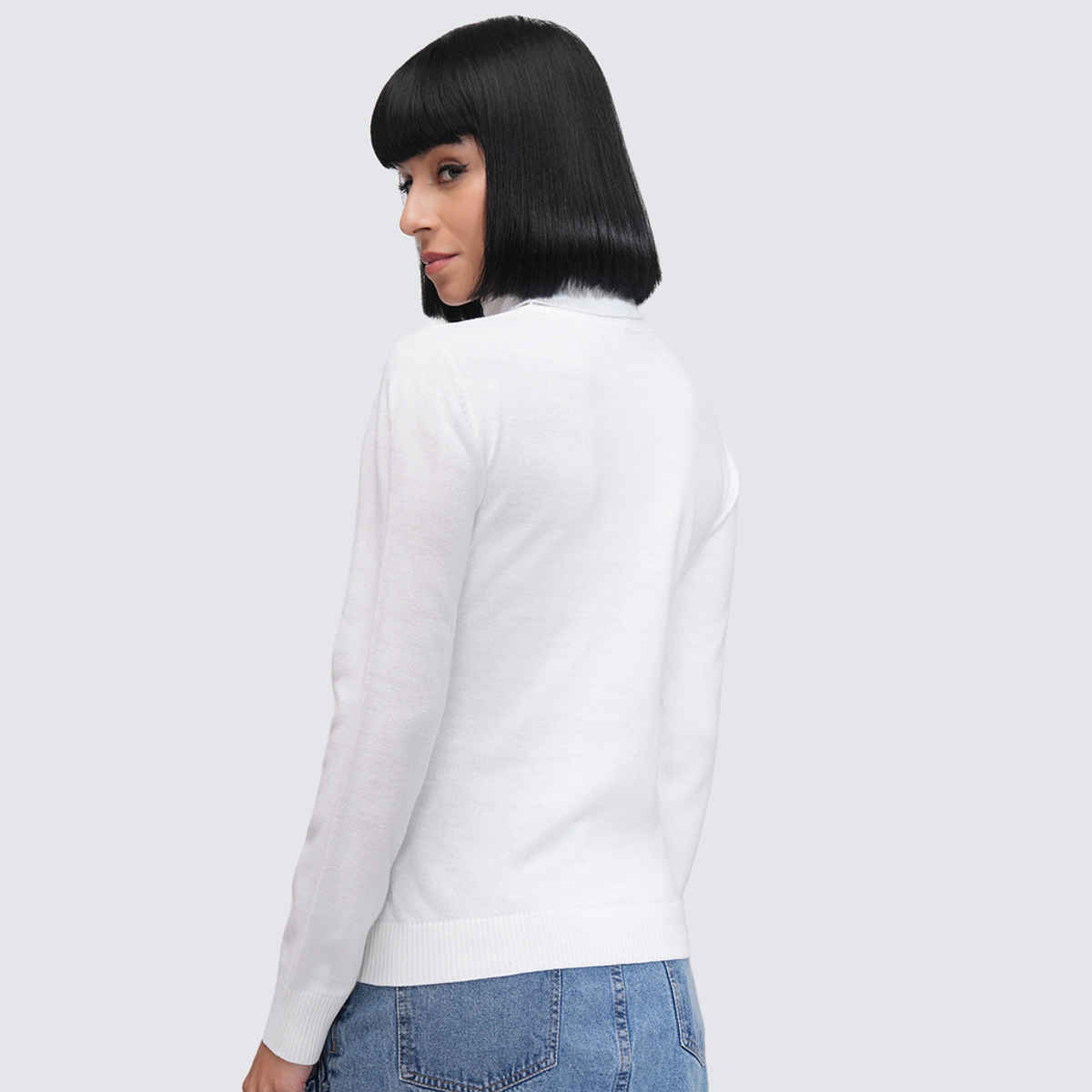 Tokyo Talkies Women's Solid Pullover Sweater | Off White - XL