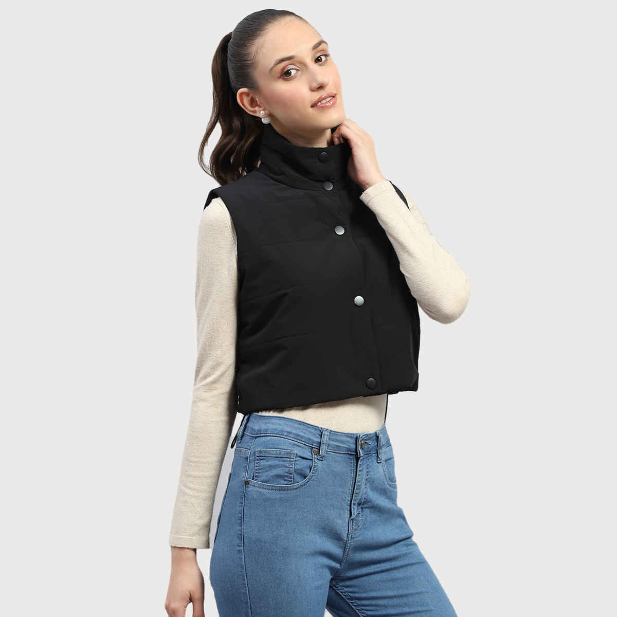 Rock.It By Monte Carlo Womens Black Solid Mock Neck Sleeveless Jacket | 2240102633-1-38 | L
