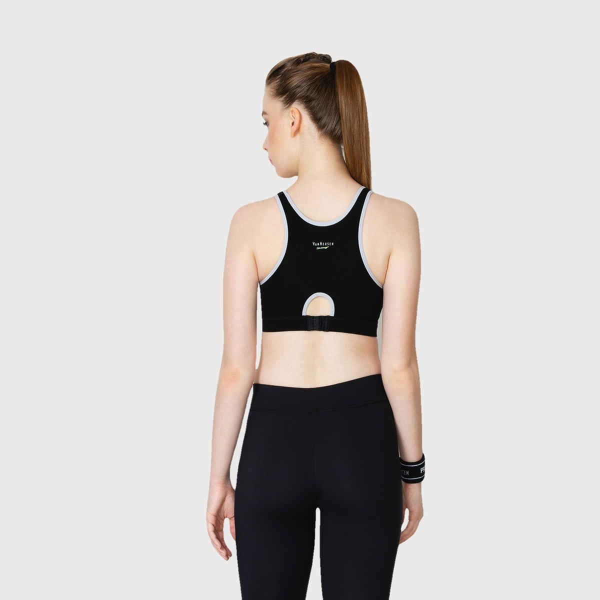 Van Heusen Proactive Women Black Colour Blocked Anti Bacterial Wireless Racerback Sports Bra |S