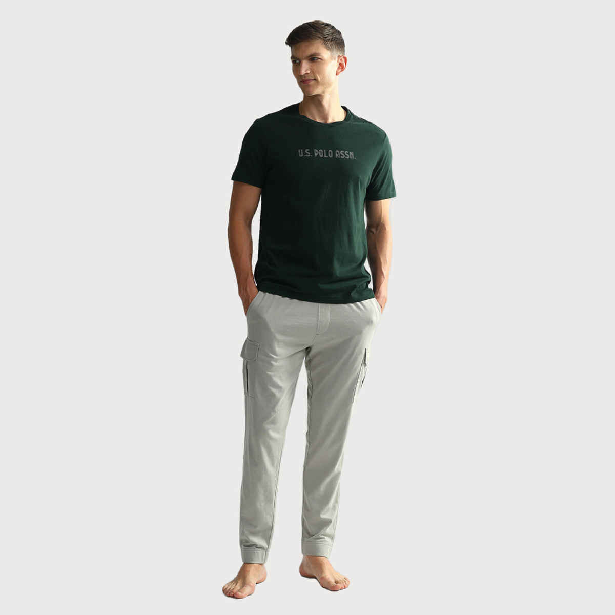 U.S. Polo Assn. Men's Solid T-shirts | Sky Blue & Dark Green - M