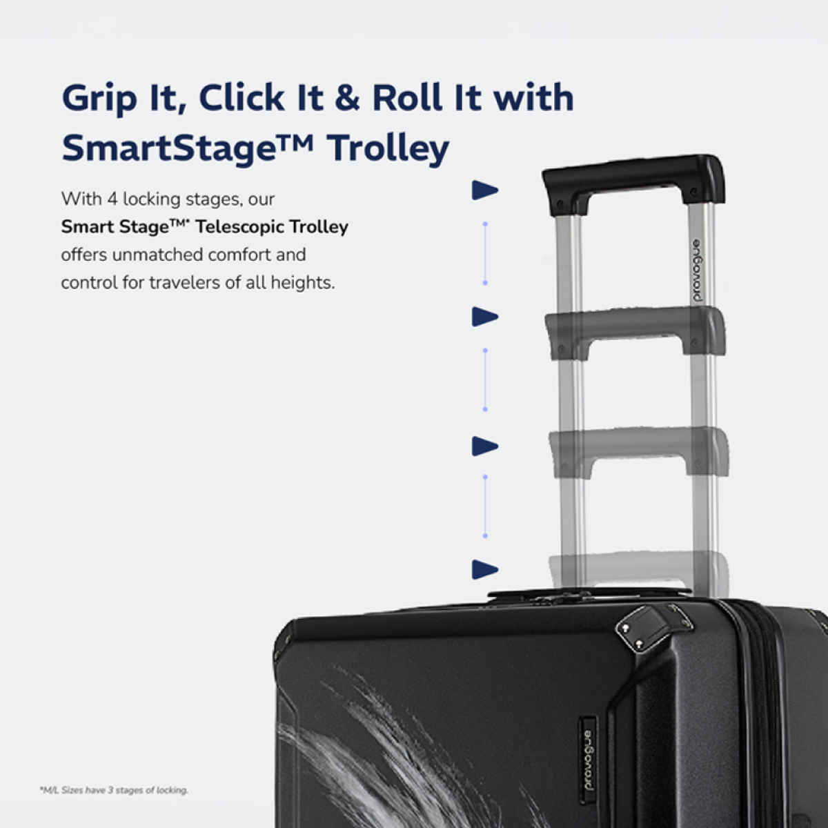 Provogue Wave Hard-Sided PC Medium Check-in Luggage Trolley Bag | Midnight Black - 65 cm