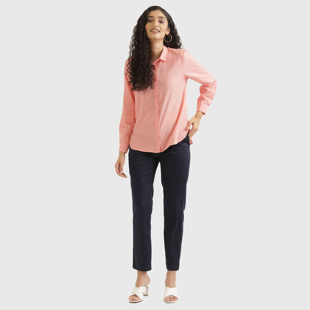 Saadaa Women's Airy Solid Linen Shirt | Peach - XL